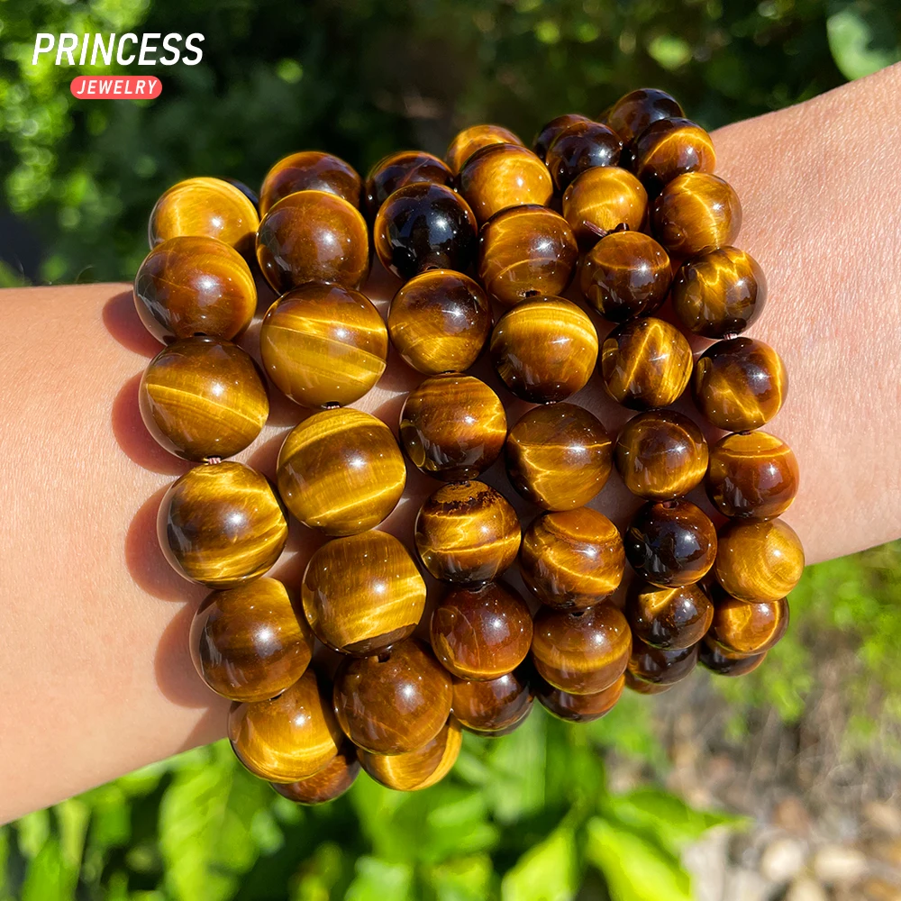 Top 100% Natural Yellow Tiger Eye Stone 6-14mm Elastic Bracelet Loose Beads for Jeweyry Gift or Jewelry Making