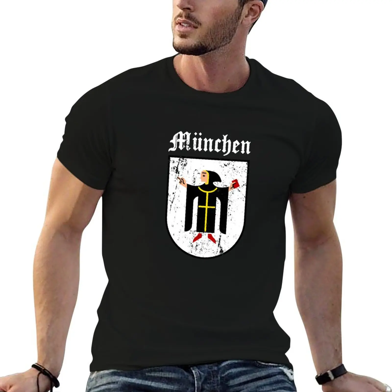 München Wappen T-Shirt, T-Shirts für Herren, grafisches Vintage-T-Shirt für Herren, Baumwoll-T-Shirt für Herren, lässiges T-Shirt für Herren