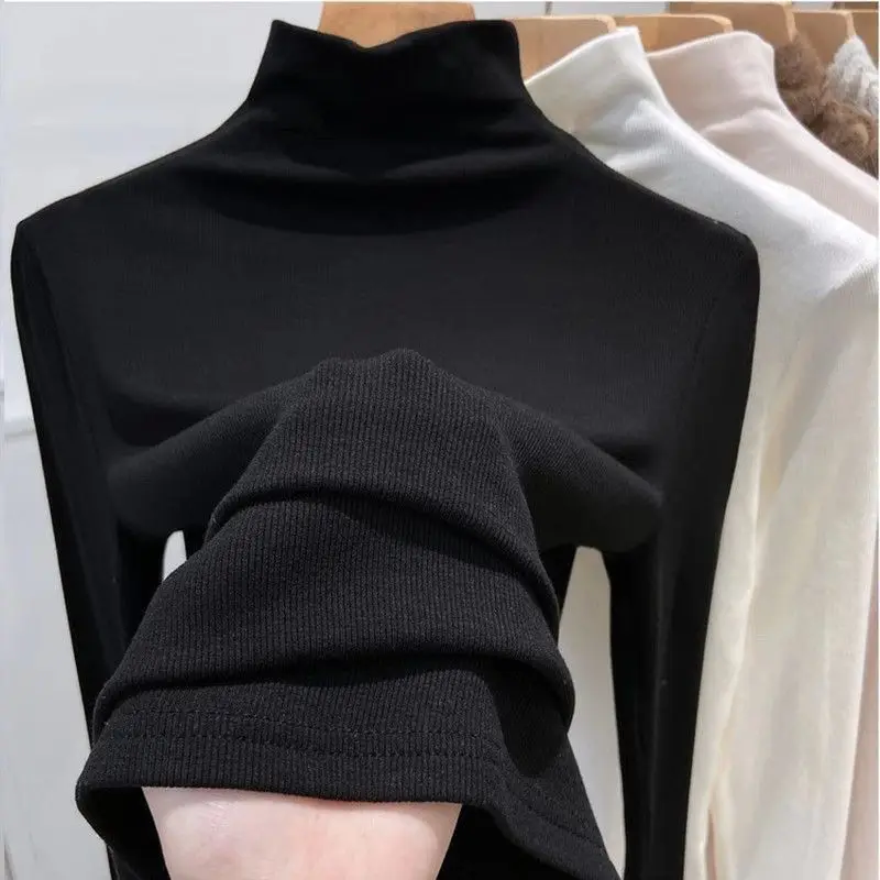 Children's Solid Semi High Neck Inner Top Autumn Winter New Item Girls' Skin Friendly Elastic Slim Fit Warm Long Sleeved Shirt