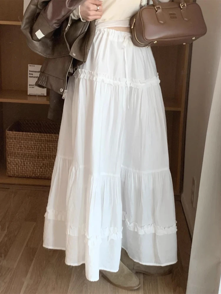 

Шикарная длинная юбка А-силуэта с завышенной талией для девочек, весенняя коллекция, из полиэстера, с узловой отделкой, для повседневной носки