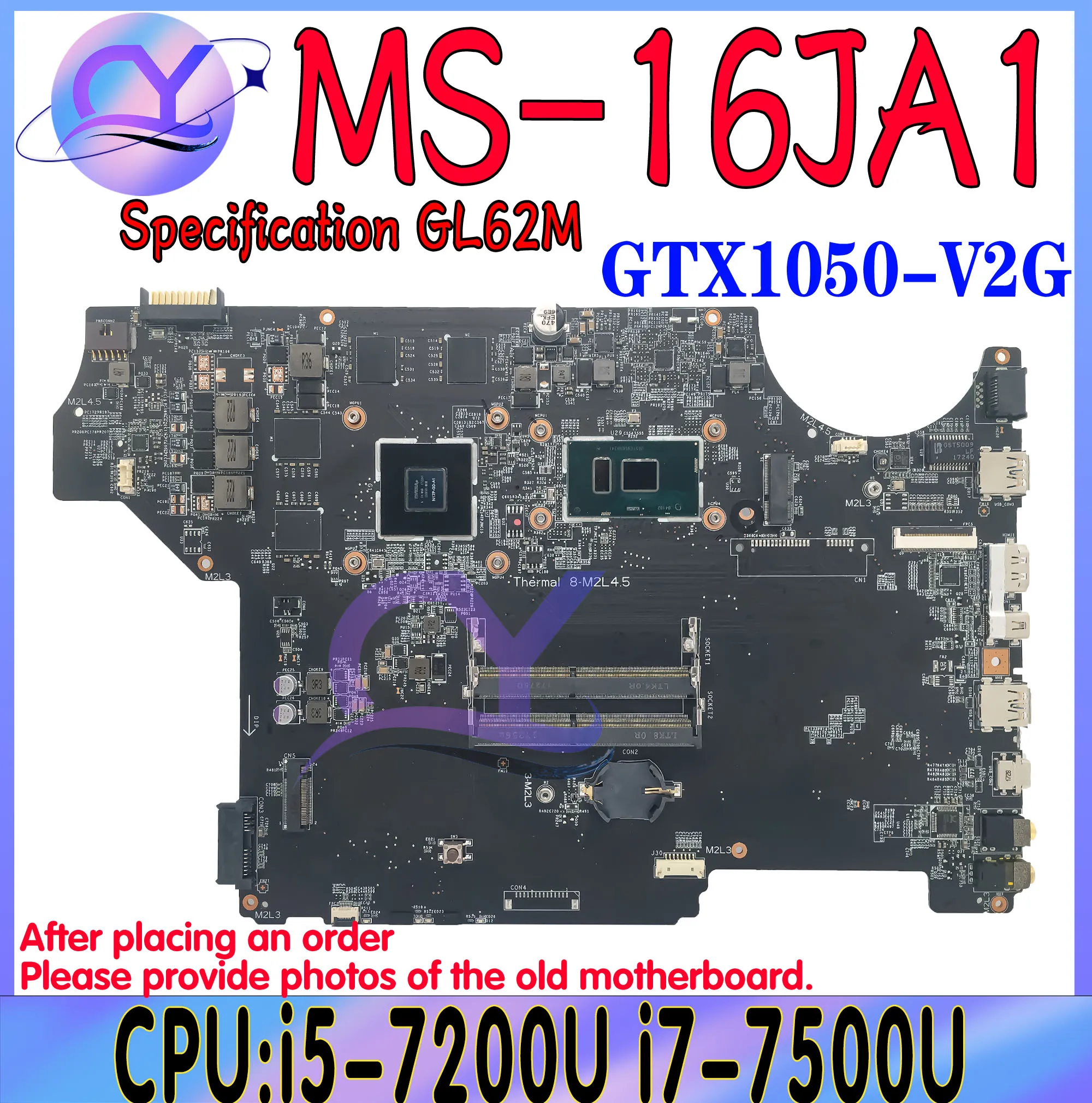 MS-16JA1 メインボード MSI PL62 MS-16JA ラップトップマザーボード CPU i5-7200U i7-7500U GPU GTX1050 100% 完全テスト済み