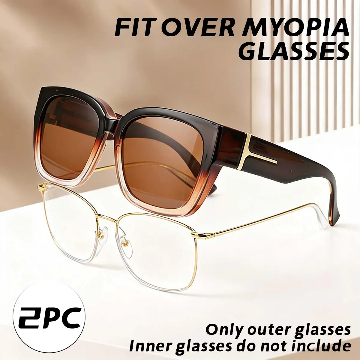 

2PC Lightweight Oversized Over Glasses Sunglasses for Women Men Square Fit Over Polarized Sun Glasses UV400 T04