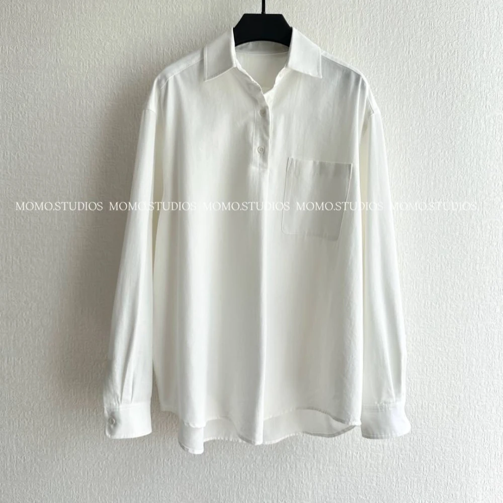 

Early autumn minimalist half-pallet button lapel design micro loose shirt