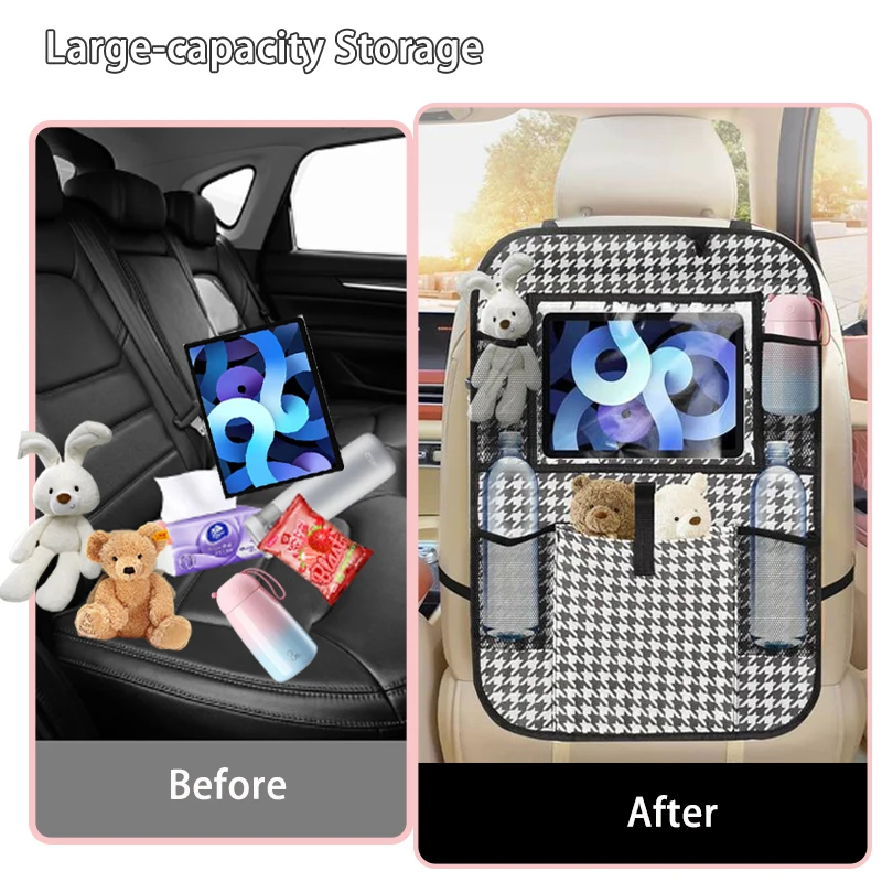 Car Backseat Organizer with iPad Protector Cover Auto Storage Multi-Pockets Cover Car Seat Back Protectors for Trip Kids Travel