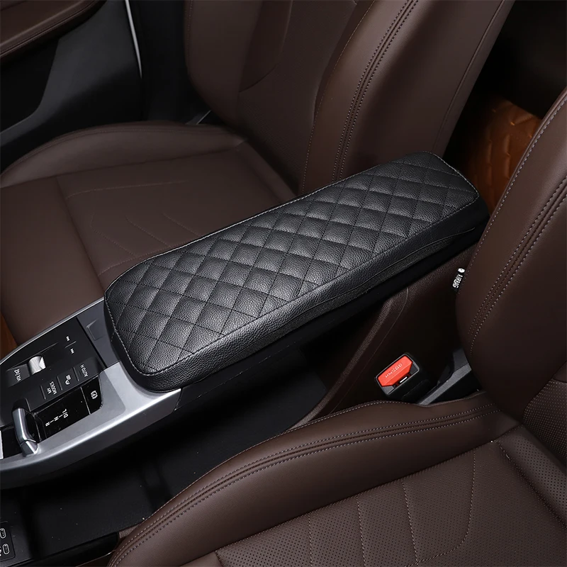 لسيارات BMW X1 U11 2023-2024 جلد أسود/قماش مسند ذراع لمقعد السيارة صندوق وحدة التحكم المركزية الغطاء الواقي اكسسوارات السيارات #5