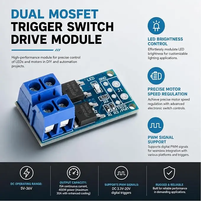1-6Pcs 5V-36V 15A 400W MOSFET DC Motor Controller Module PWM Adjustable Electronic Switch Control Board