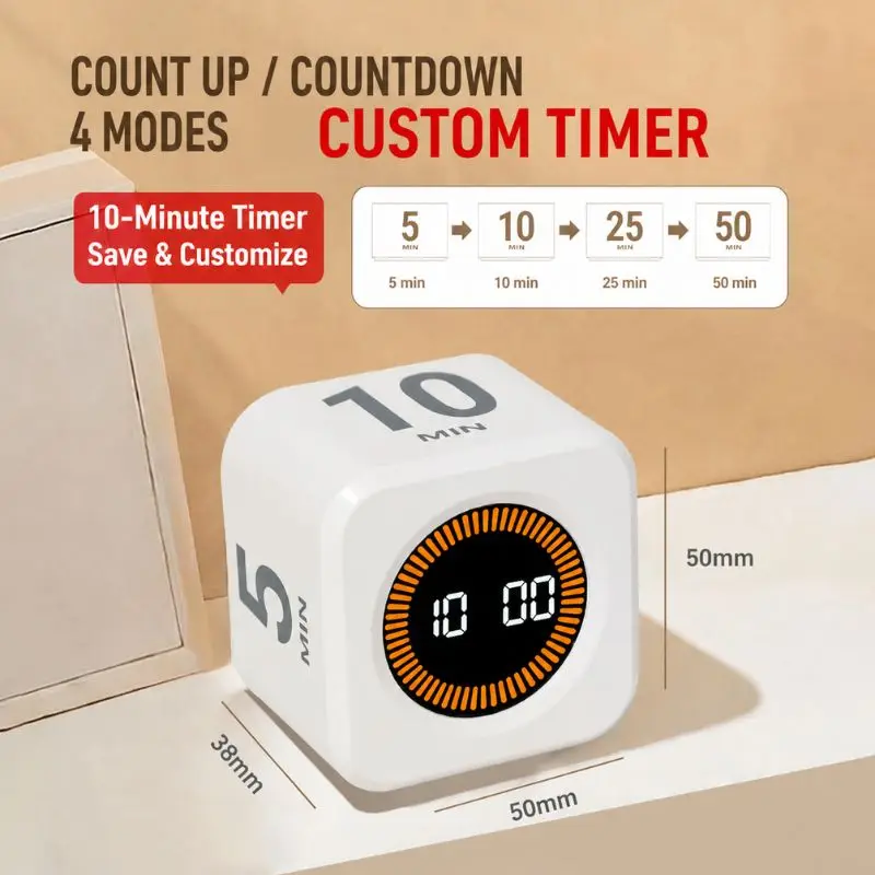Mini Gravity Sensing Flip Cube Visual Timer Portable Time Manager Suitable For Study Training Kitchen Baking