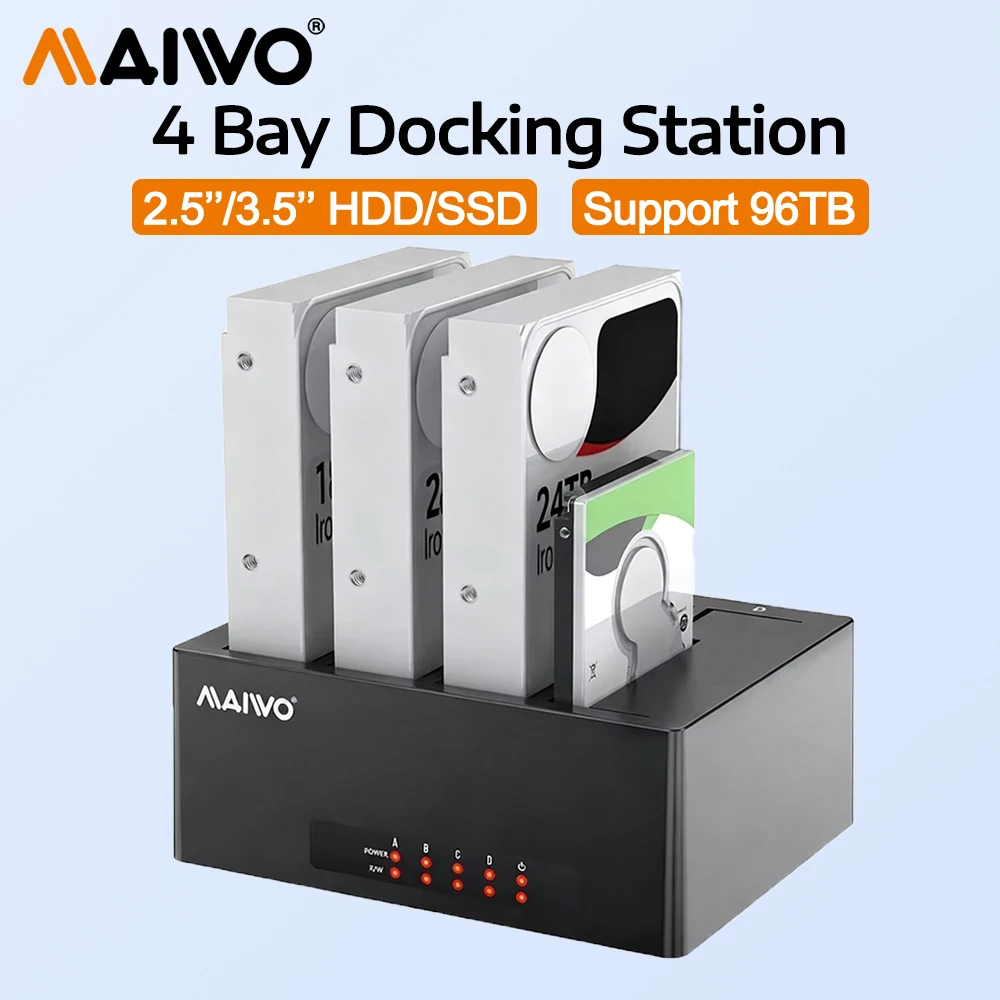 

MAIWO 4 Bay 3.5 inch Hard Drive Enclosure USB C External HDD Case SATA to USB3.0/Type-C HDD Docking Station for 2.5/3.5 inch HDD