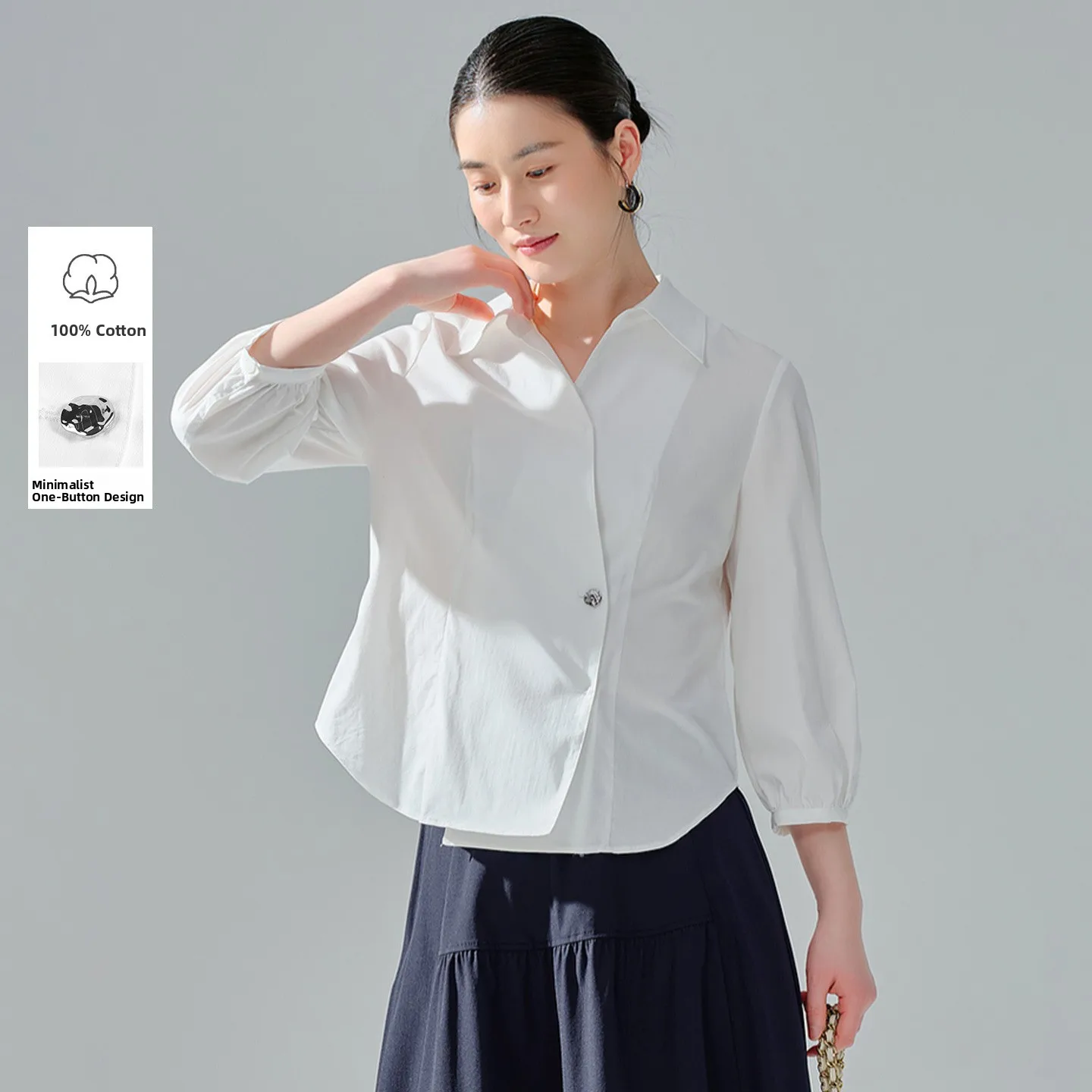 

Белая женская рубашка с одной пуговицей, профессиональный дизайн, новинка ранней осени, хлопковая, с рукавами-фонариками, свободного кроя, для повседневной носки