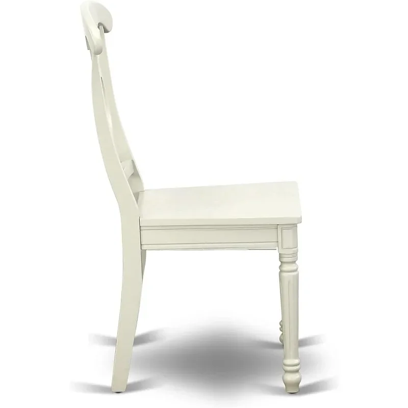 KEC-LWH-W-Sillas de comedor Kenley, asiento de madera maciza con respaldo de Napoleón, sillas de cocina, Juego de 2, lino blanco