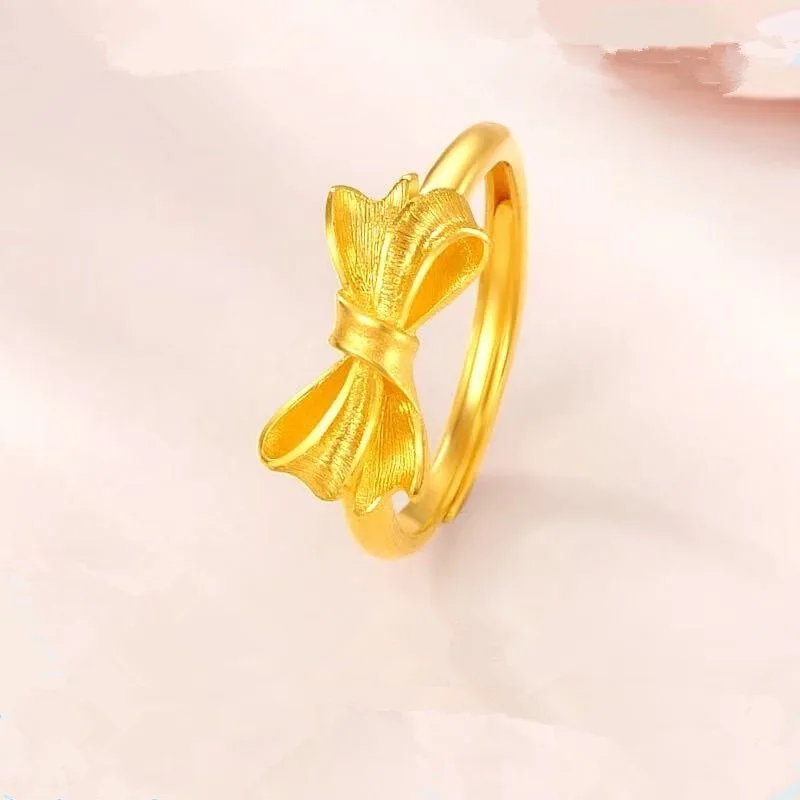 Luxurious 9999 24K genuine gold women's ceremonial floral gold ring, simple and elegant women's exclusive gold jewelry