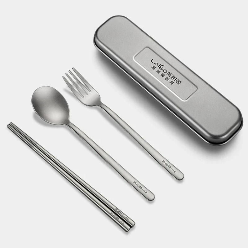 

LMM pure titanium chopsticks spoon three-piece portable tableware box single storage box