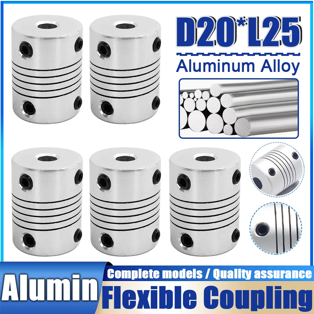 1pc D20xL25 Aluminium Flexible Shaft Coupling Rigid 5mm 6mm 6.35mm 8mm 10mm CNC Stepper Motor Coupler Encoders Engraving Machine