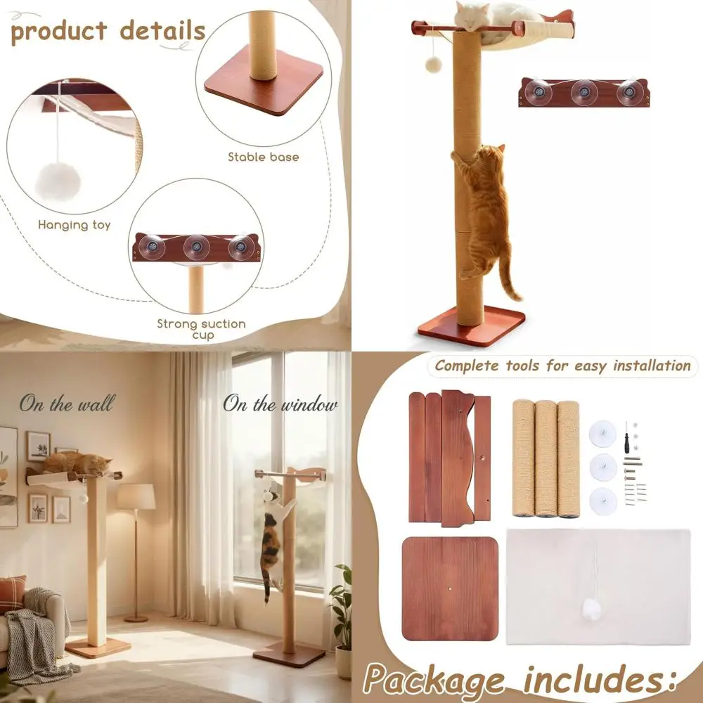 

46 Регулируемая настенная кошачья елка с гамаком, когтеточкой и окунем для игр и отдыха