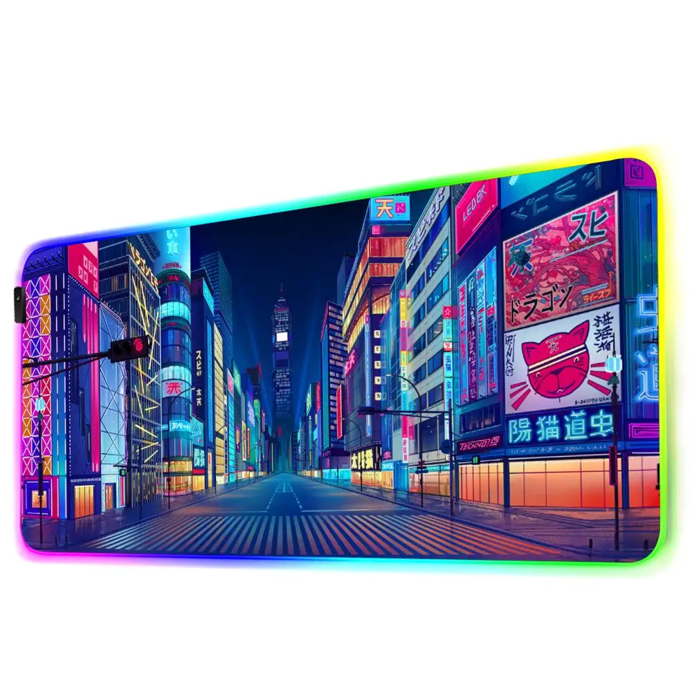 لوحة ماوس أنيمي طوكيو سيتي XXL RGB لوحة ماوس Kawaii ملحقات الألعاب لوحة مفاتيح الكمبيوتر كبيرة Led حصيرة مكتبية بإضاءة خلفية لوحة ماوس #4