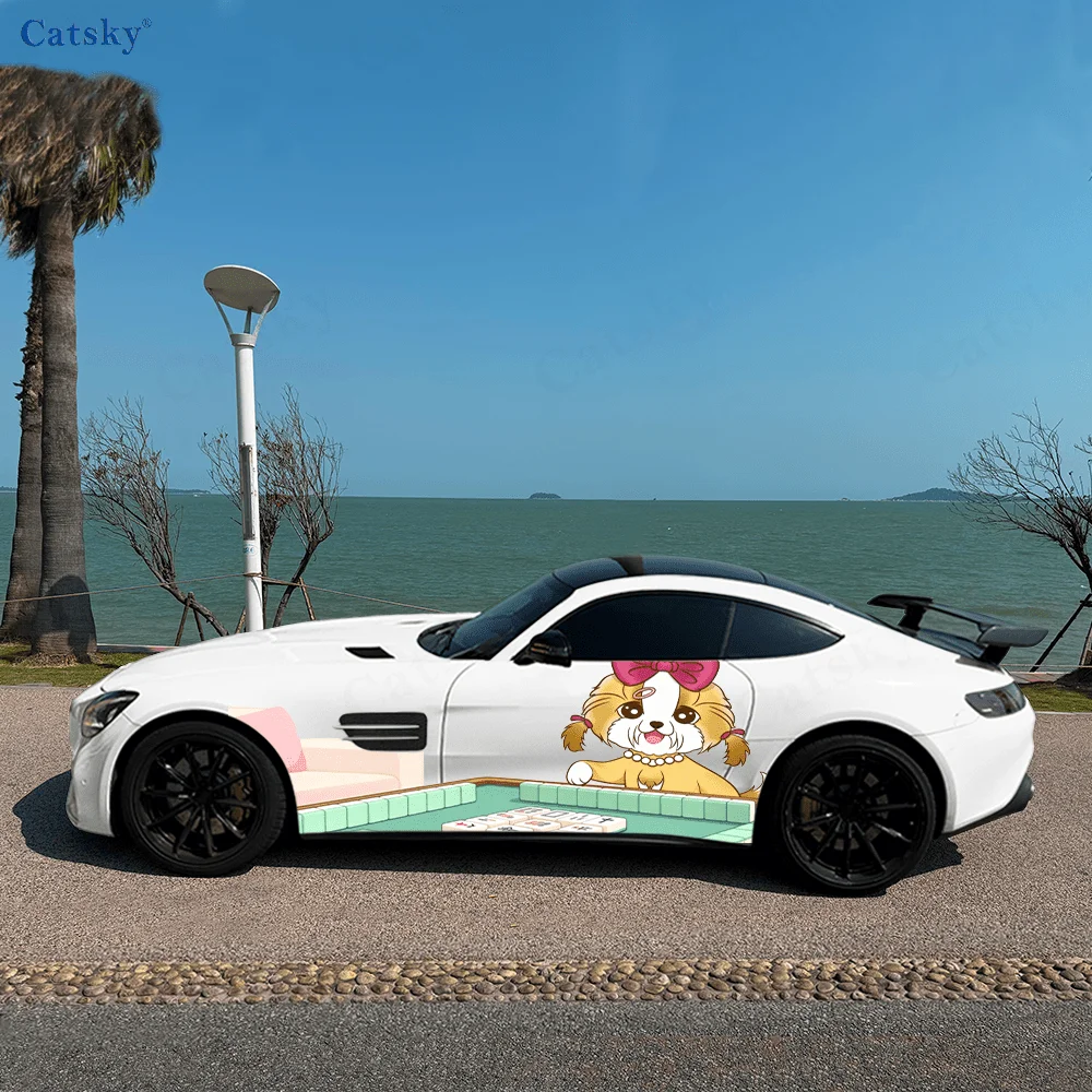 

Shih Tzu Dog Play Маджонг Автомобильные виниловые наклейки Самоклеящаяся наклейка из ПВХ Подходит для грузовиков SUV Декор Автоаксессуары Подарок