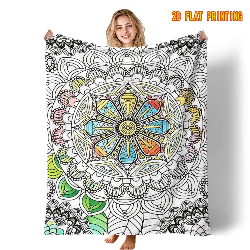 Nature Scene Doodle DIY blanket, Floral Bird Butterfly Quote Line Blanket, Washable Velvet Blanket Adult Art Craft Leisure Gift