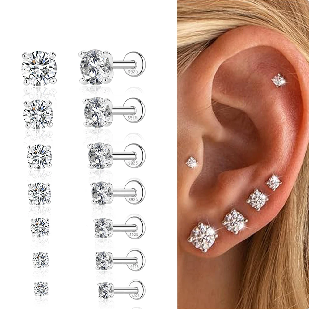 ROXI Moissanit 925 Sterling Silber Geometrischer Quasten-Ohrstecker für Damen, flacher Rücken, Helix-Blumenanhänger, edler Schmuck – Detail 11