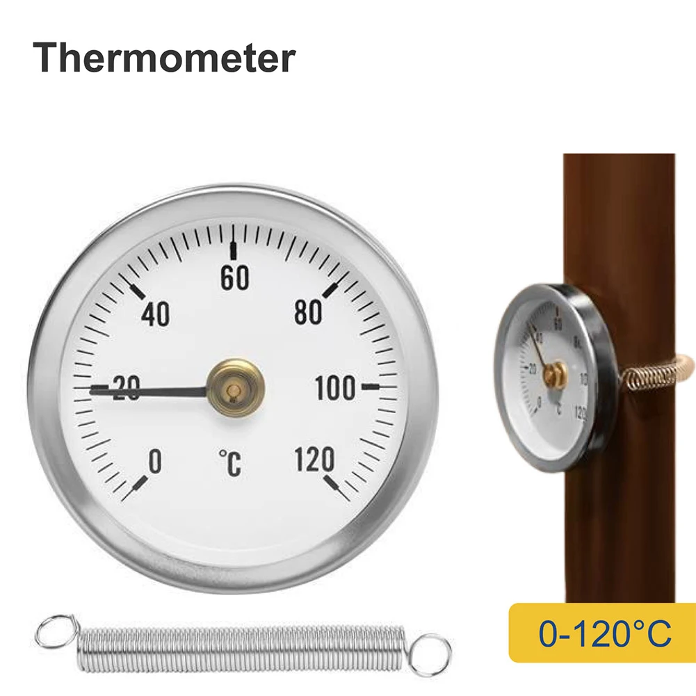 Industrial Pipeline Thermometer Stainless Steel Clamp-on Tube Heating Spring 63mm Temperature Humidity Instruments Measurement