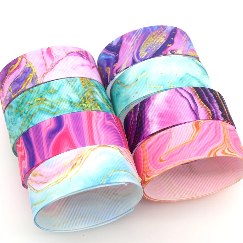 DUWES 50yards Marble Printed Grosgrain Ribbon Accessories Material Headwear Decoration DIY Sewing Craft D1984