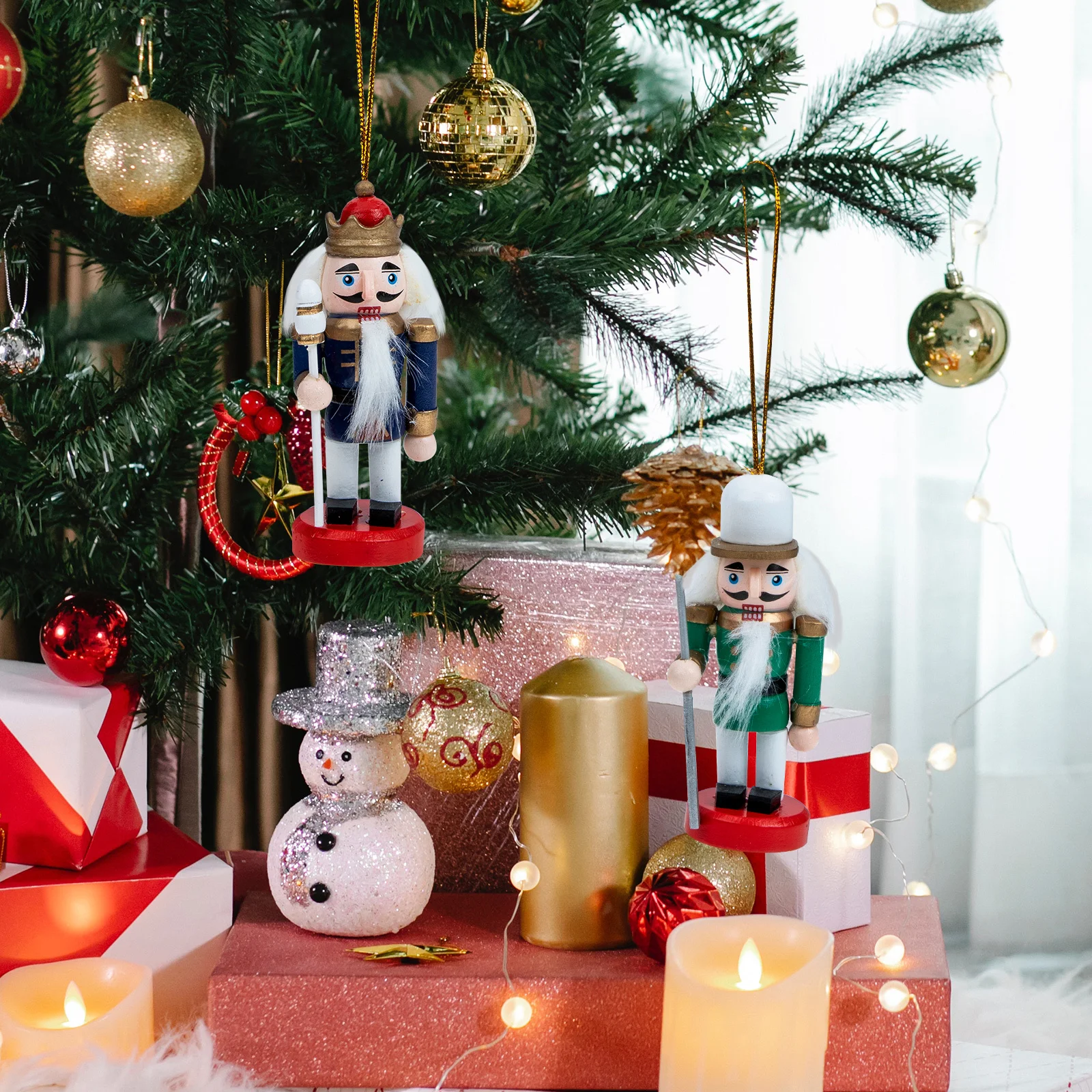 

4Pcs Wooden Nutcracker Ornament Xmas Hanging Decor for Tree Tabletop Shelf Holiday Party Supplies Christmas Decoration