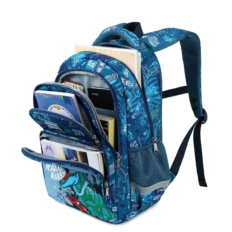 Mochilas escolares para niños y adolescentes, morral escolar con dibujo de dinosaurio, caja de almuerzo con estuche para lápices