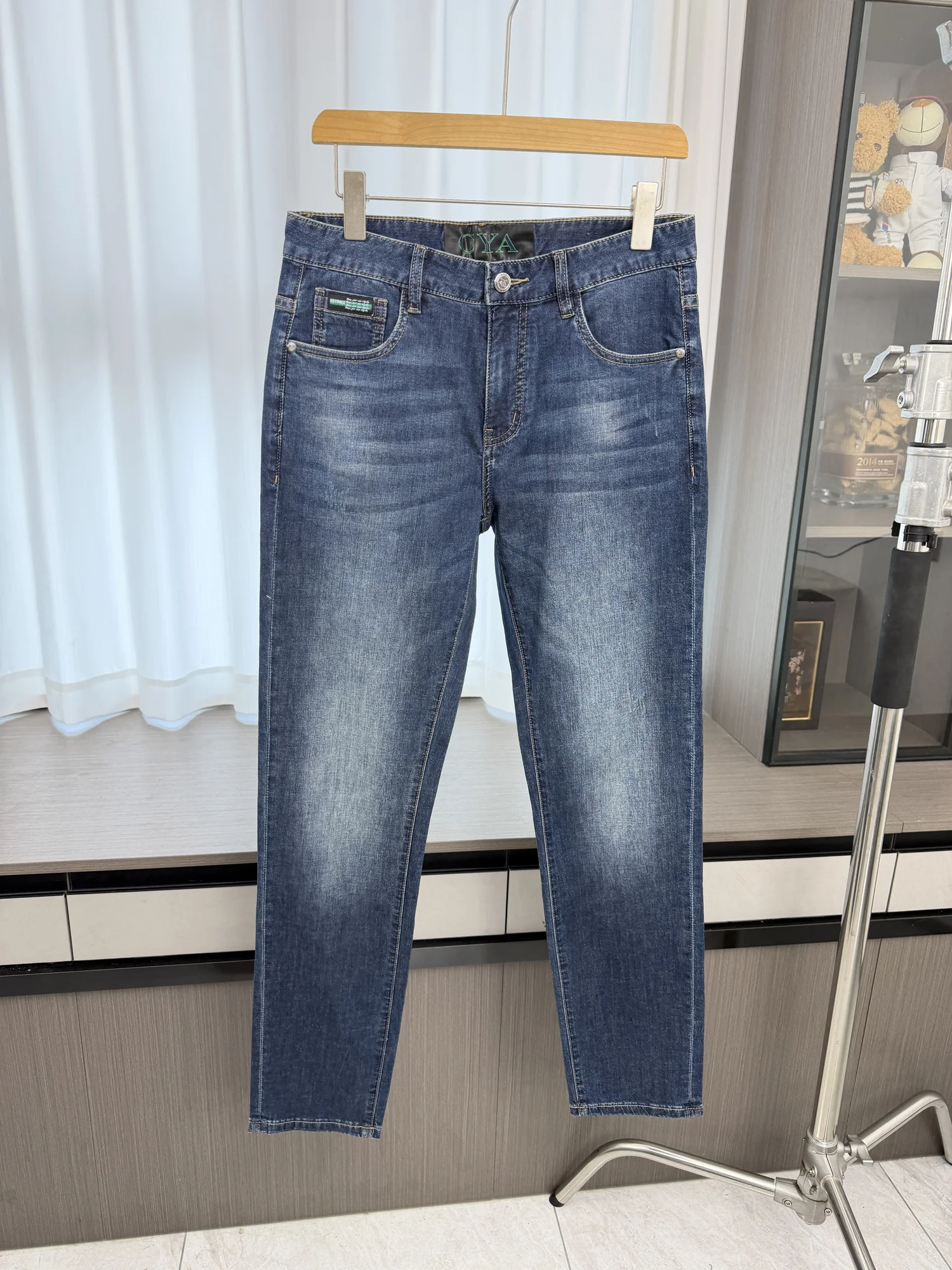 

Comfortable Casual Men's Jeans Spring Season Breathable Elastic Straight Leg Lightweight Blue Denim Pants Urban Fashion