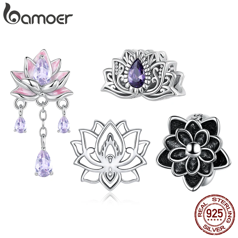 

Bamoer стерлингового серебра 925 пробы розовый йога цветок лотоса подвески кулон стрекоза силиконовые бусины оригинальный браслет «сделай сам» для женщин подарок