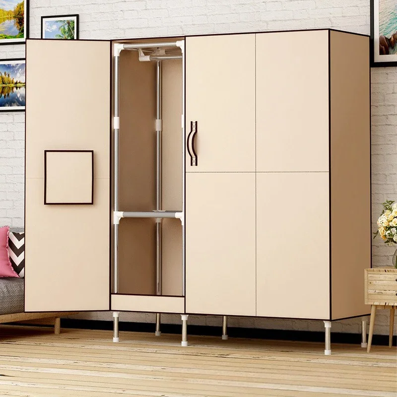 Internet celebrity double door folding thickened and thickened 19mm steel pipe simple cloth wardrobe 125CM wardrobe