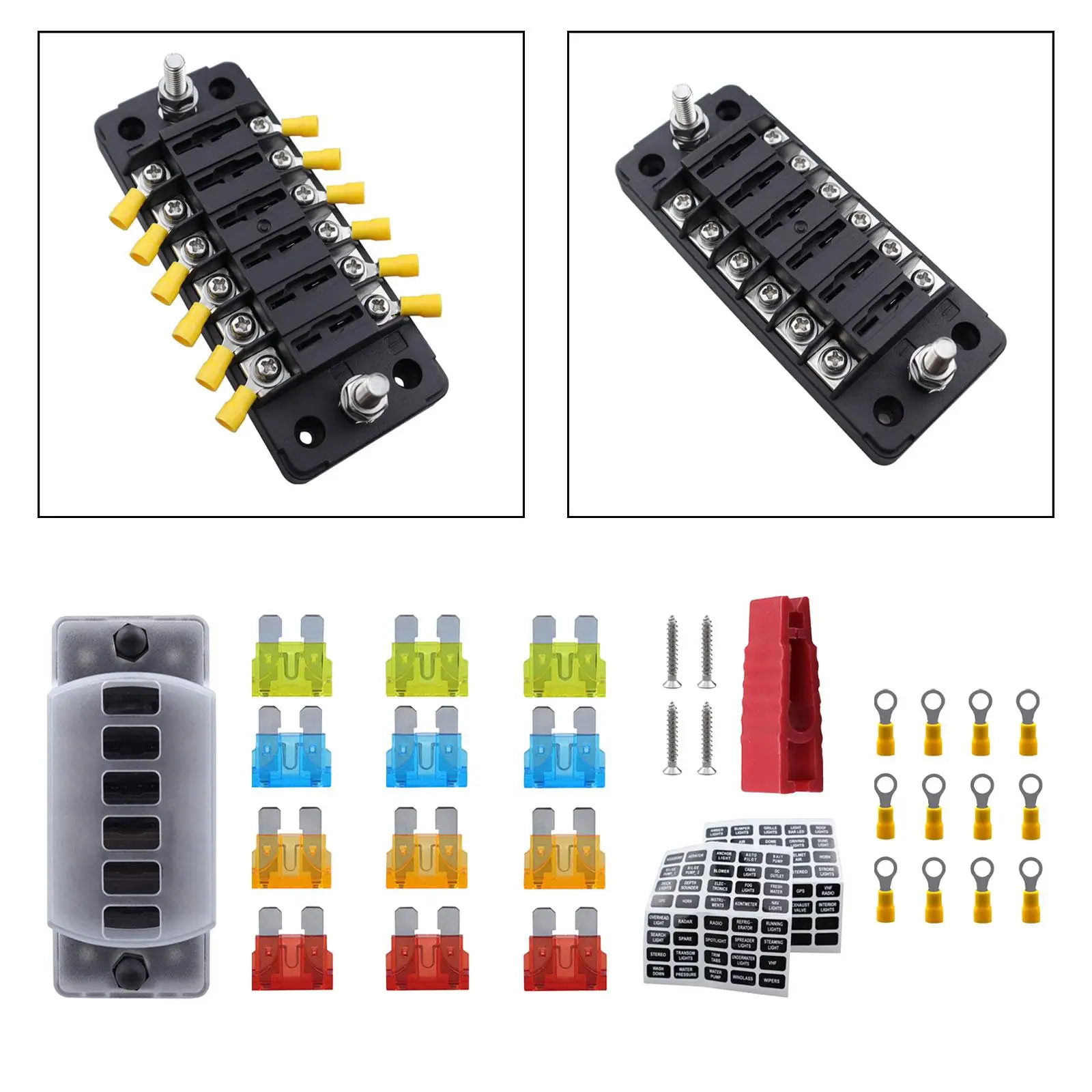 6 Way Fuse Block with Sticker Labels Fuse Holder for Truck SUV Car