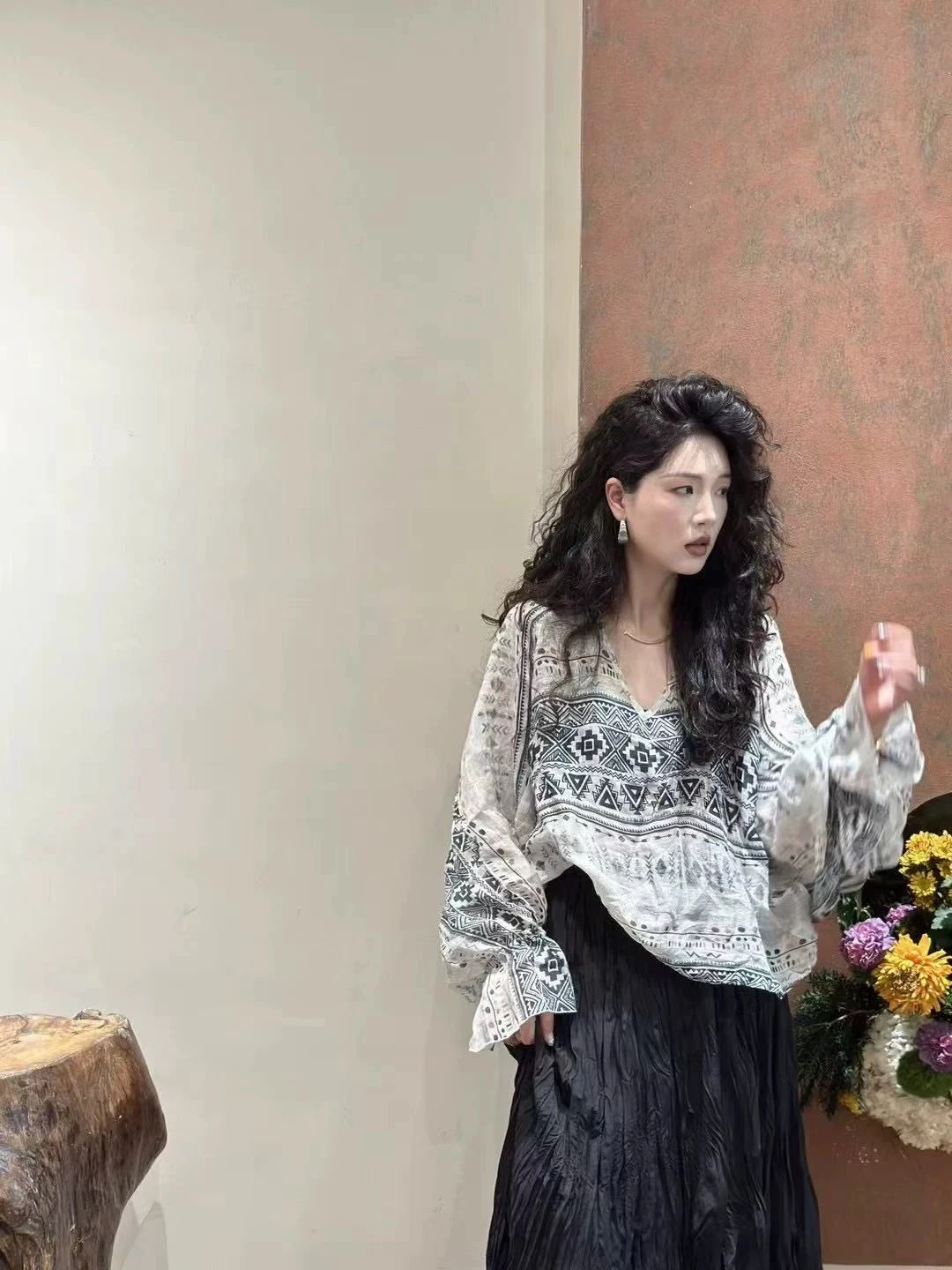 

Лляна длинная све с принтом Ele, женская летняя тонкая свободная повседневная расклешенная све с поясом, защита от солнца, хлопковый льняной топ