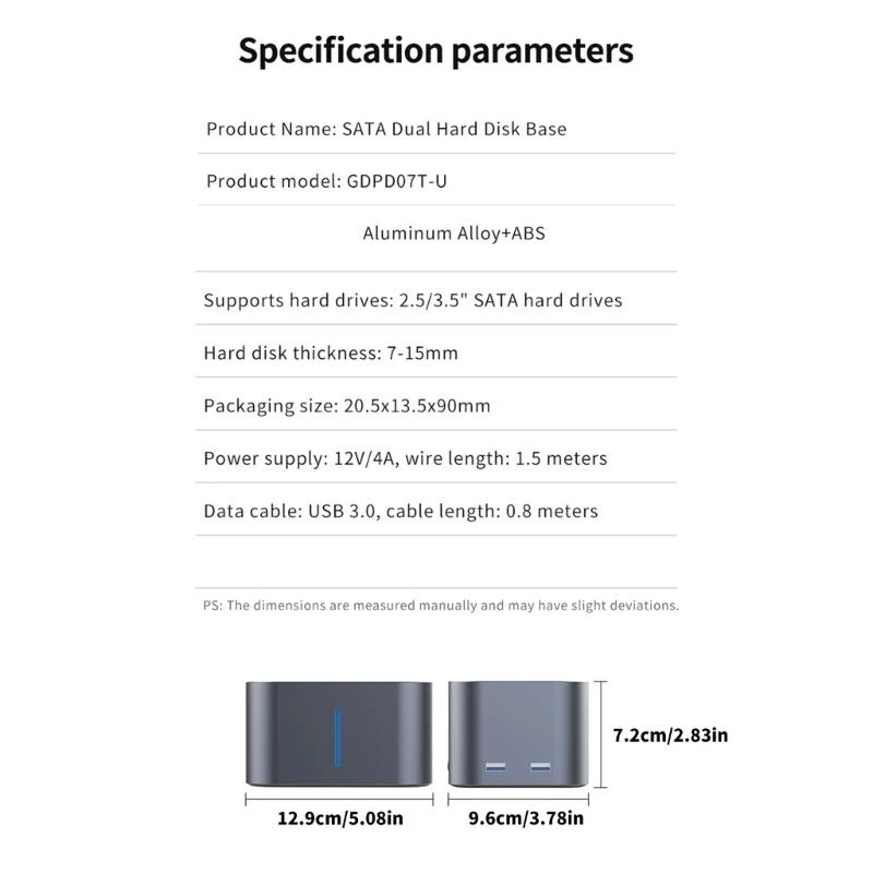 

External Hard Disk Docking Station for 2.5/3.5Inch Solid Disks Double USB3.0
