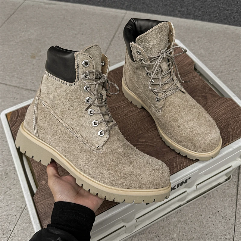 Autumn Winter New Retro Outdoor Work Men High Top Boots Anti Slip Thick Sole Wear-resistant Color Blocking Commuting Trend Boots