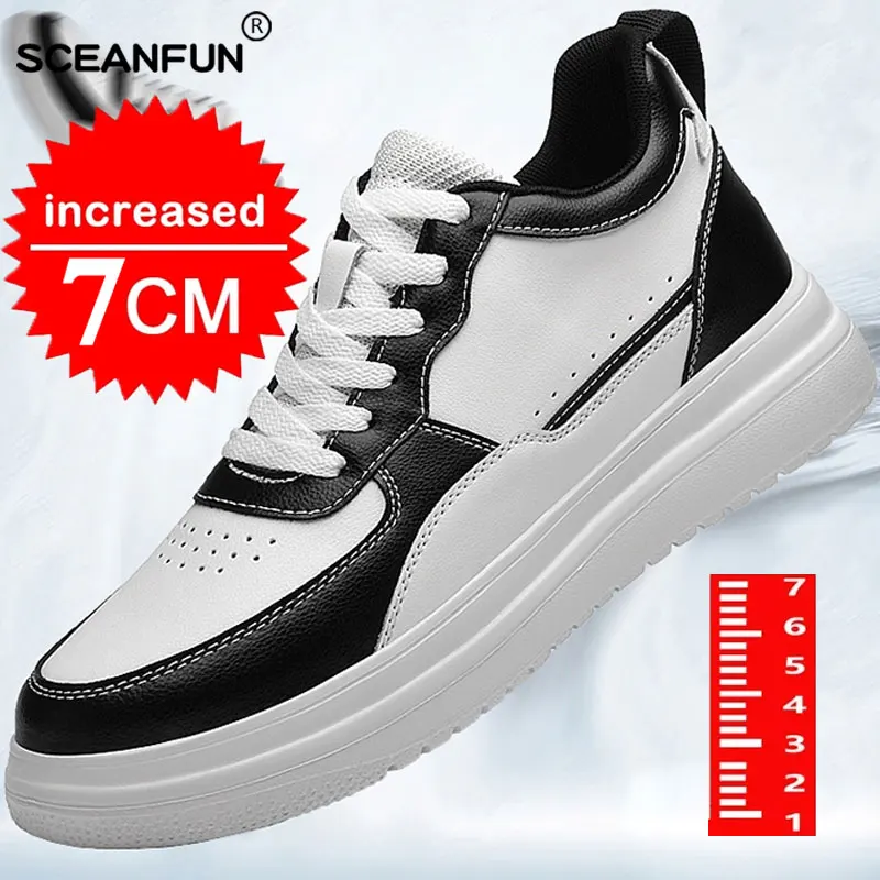 lift height New Height Increasing Shoes For Men 7CM Invisible Elevator Sneakers White Leathe Sport Zapatillas De Hombre