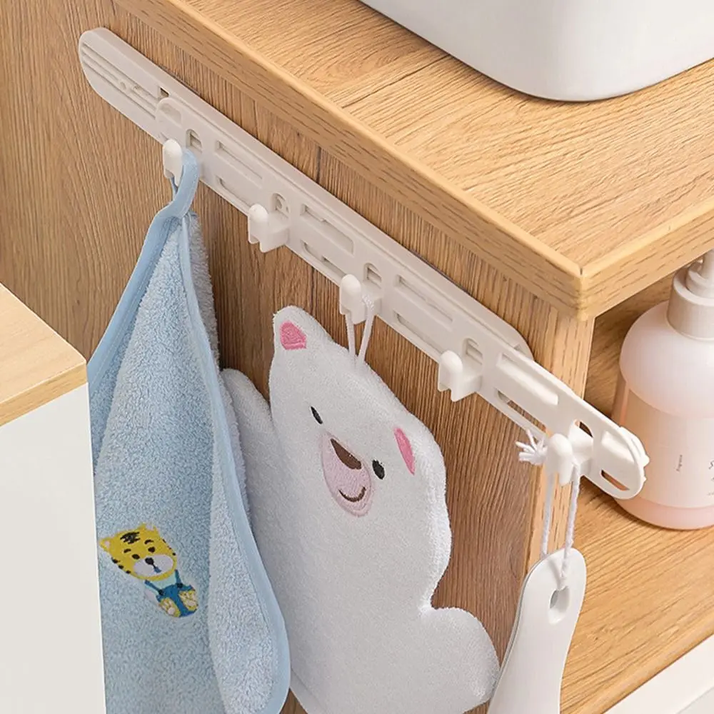 Kitchen Space-saving 5 Hooks Punch-free Pull-out Rack Organizer Wall Mounted Rack Towel Holder Coat Rack Hooks Plastic Hanger