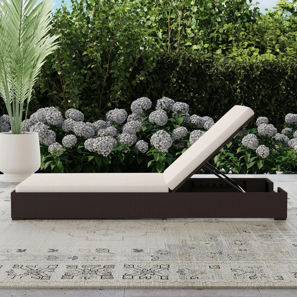 6800-83 Palm Springs Outdoor Chaise Lounge, 1 Seat, Beige/Brown