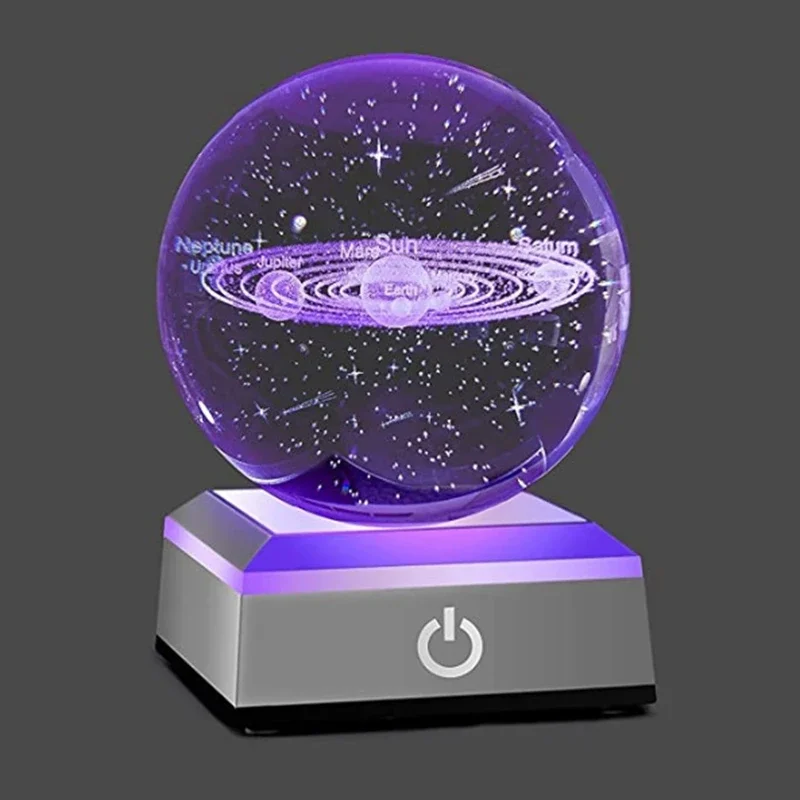 

3D Solar System K9 Crystsal Ball Laser Engraved Planets Cosmic Model Glass Sphere Touch Switch LED Light Base Astronomy Gift