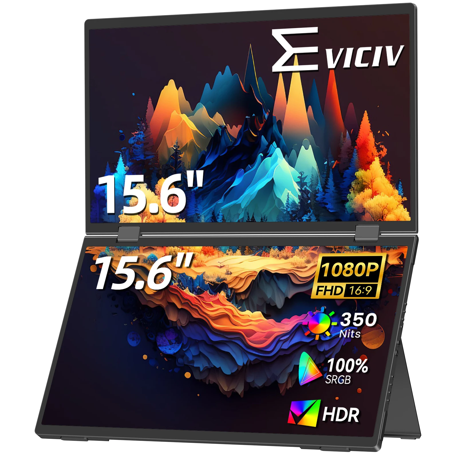 

EVICIV 15.6" Dual Portable Monitor for Laptop Screen Extender 1080P HDR 360° Folding Stacked Triple Monitor with Stand for PC