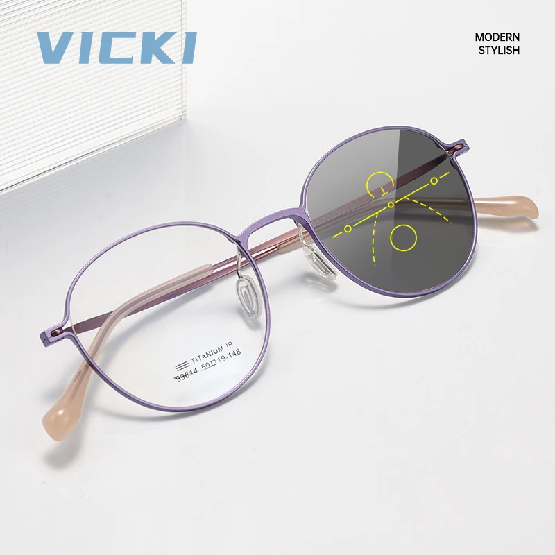 VICKI Two-color Frame Ultralight Glasses for Women Retro Pure Titanium Can Be Customized Prescription Multi-focus Glasses99814ZM