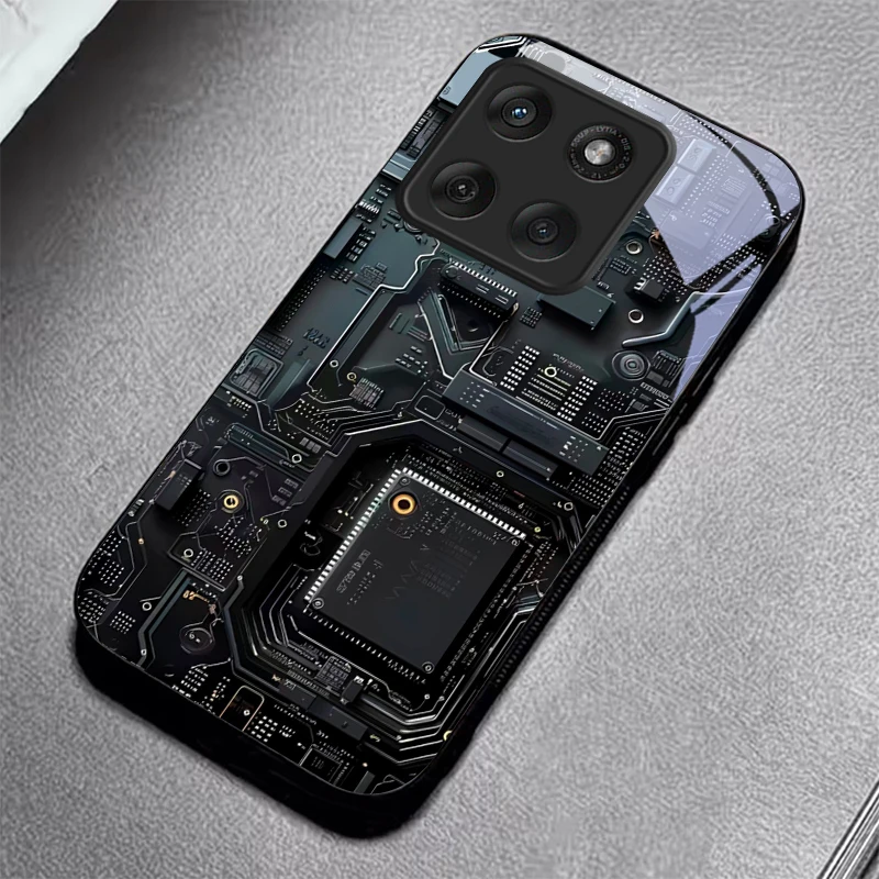 Circuit Board Art Black Glass Phone Case For Motorola Moto Edge 70 60 Fusion 50 Ultra 40Neo 30Pro 20Lite 60s 50 Neo Back Cover view 4