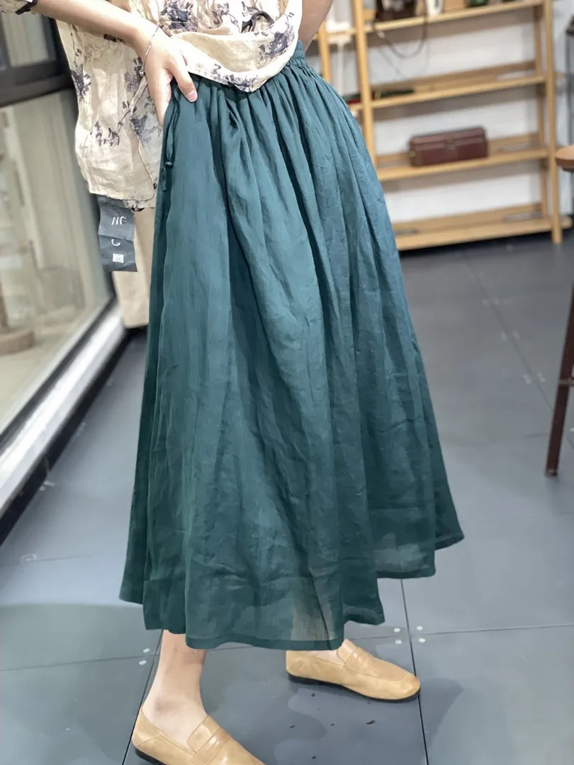 High Waist A-Line Skirt Double Layered Hemp Cotton Linen Midi Skirt Summer 2025 New Sle Japanese Sle f Body Skirt