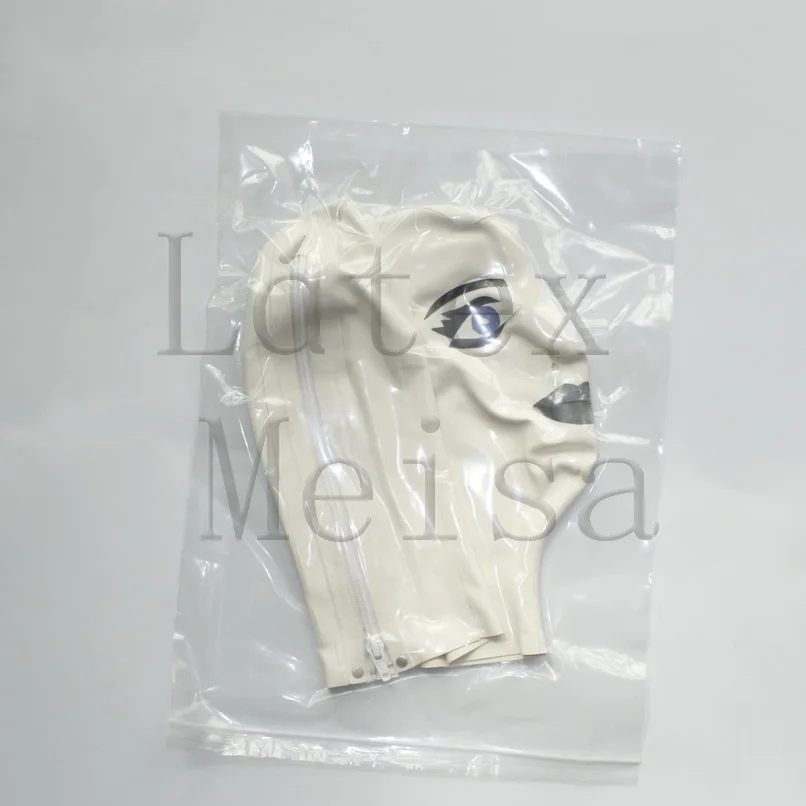 Handmade Cartoon latex masks rubber hoods in white color with back zip