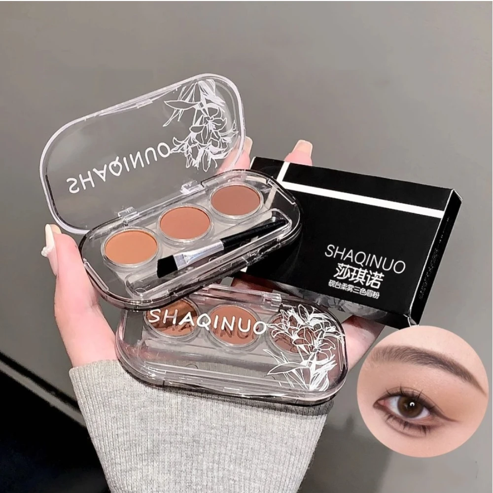 3-farbige Augenbrauen-Puder-Palette mit Augenbrauenpinsel, wasserfest, natürliche Farbwiedergabe, Augenbrauenpuder, langanhaltendes Make-up