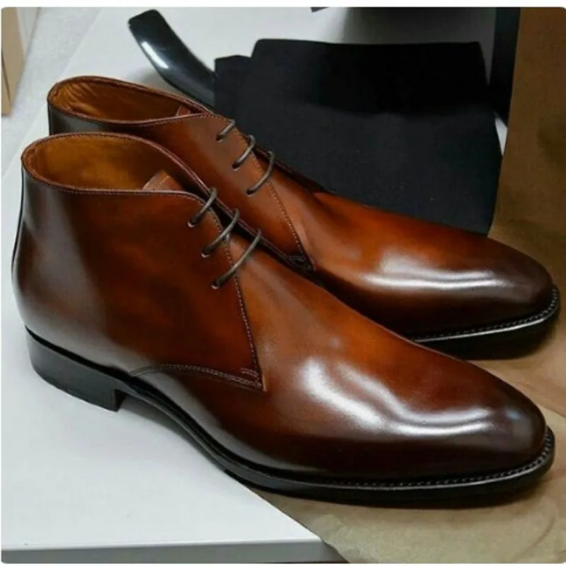 Fashion Handmade Men Boots Genuine Leather British Style Formal Suit Boots Shoes Brown Coffee Black Plus Size 38-46