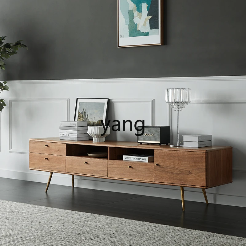 

yhm Modern Minimalist Walnut Color TV Cabinet and Coffee Table Set for Living Room