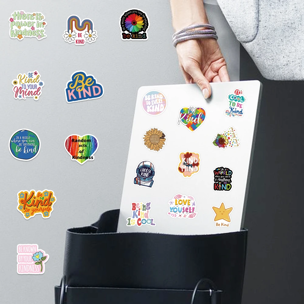 50pcs Be Kind Friendly Psychology Stickers DIY Laptop Luggage Skateboard Scrapbook Vinyl Waterproof Graffiti Decals Stickers