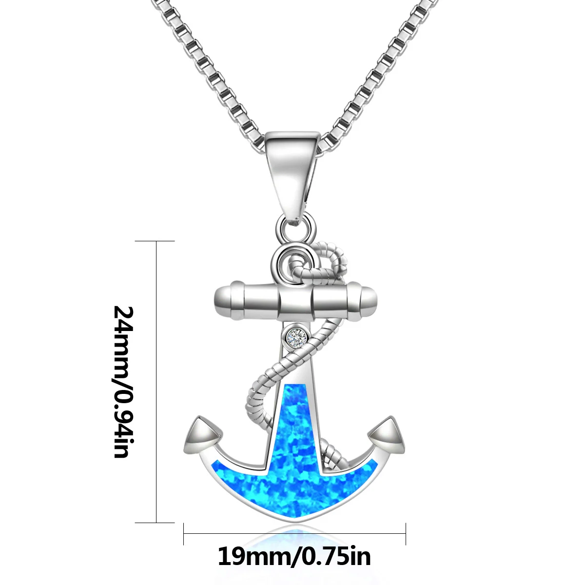 Sparkling Anchor Necklace,Blue Opal Inlay with Cubic Zirconia,Silver Marine Jewelry, Unique Nautical Ocean Theme Gift for Him