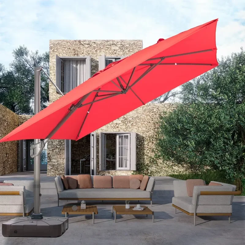 [280 Grams Canopy Polyester]CE+MSDS+ISO+EORI Certificates Cantilever Garden Patio Umbrella Solar Power Light Outdoor Umbrella