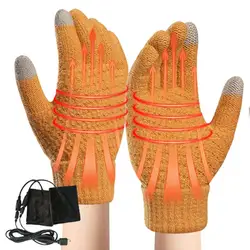 Guantes calefactables para hombre, manoplas calefactables de terciopelo alimentadas por USB, guantes cálidos para manos de invierno, tejido Jacquard con pantalla táctil para exteriores