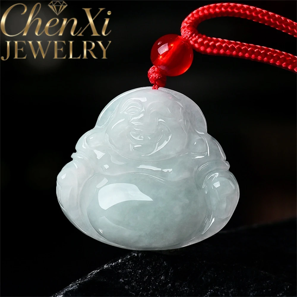 Natural A Grade Jadeite Laughing Buddha Pendant Necklace Blessing Good Luck Necklace High-end Luxury Quality Fine Jewelry Gift